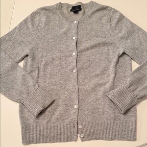 J Crew Light Gray Button-Front 100% Cashmere Cardigan